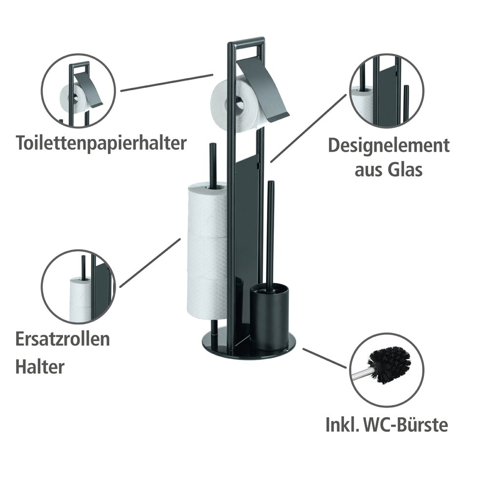 WC-Garnitur Mod. Ravina aus Edelstahl in Schwarz  mit integriertem Ersatzrollenhalter