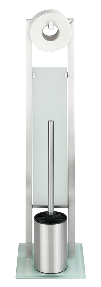 Toiletset Mod. Rivalta, mat roestvrij staal, 18x70x20 cm, zilver/wit