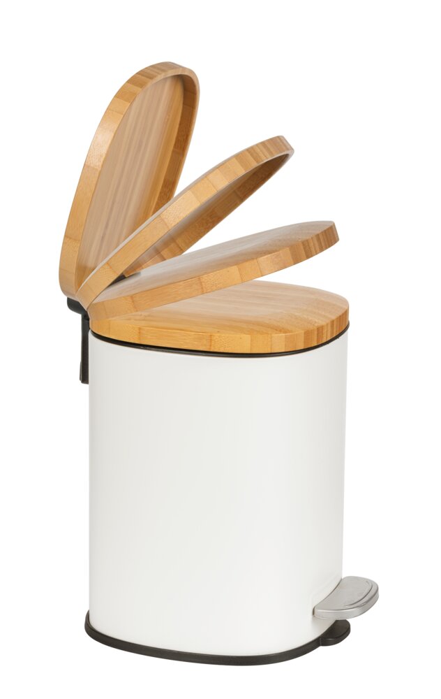 Poubelle de salle de bain Mod. Fianema Blanche 3 L Easy-Close  couvercle en bambou certifié FSC®