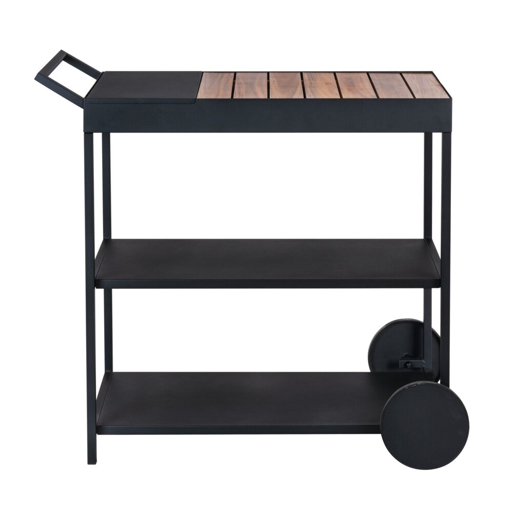 Serveerwagen Mod. Miro, zwart, metaal/acaciahout, 80x98x40 cm, met wielen