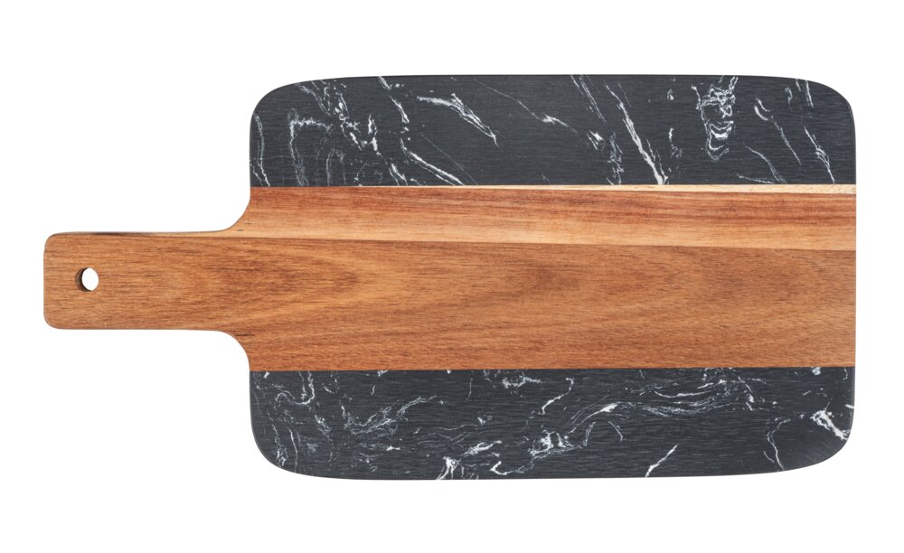 Schneidbrett Mod. ATAMI, akazienholz, marmor, natur, schwarz, 37x18x1 cm  FSC-zertifiziertes Holz, edles Design