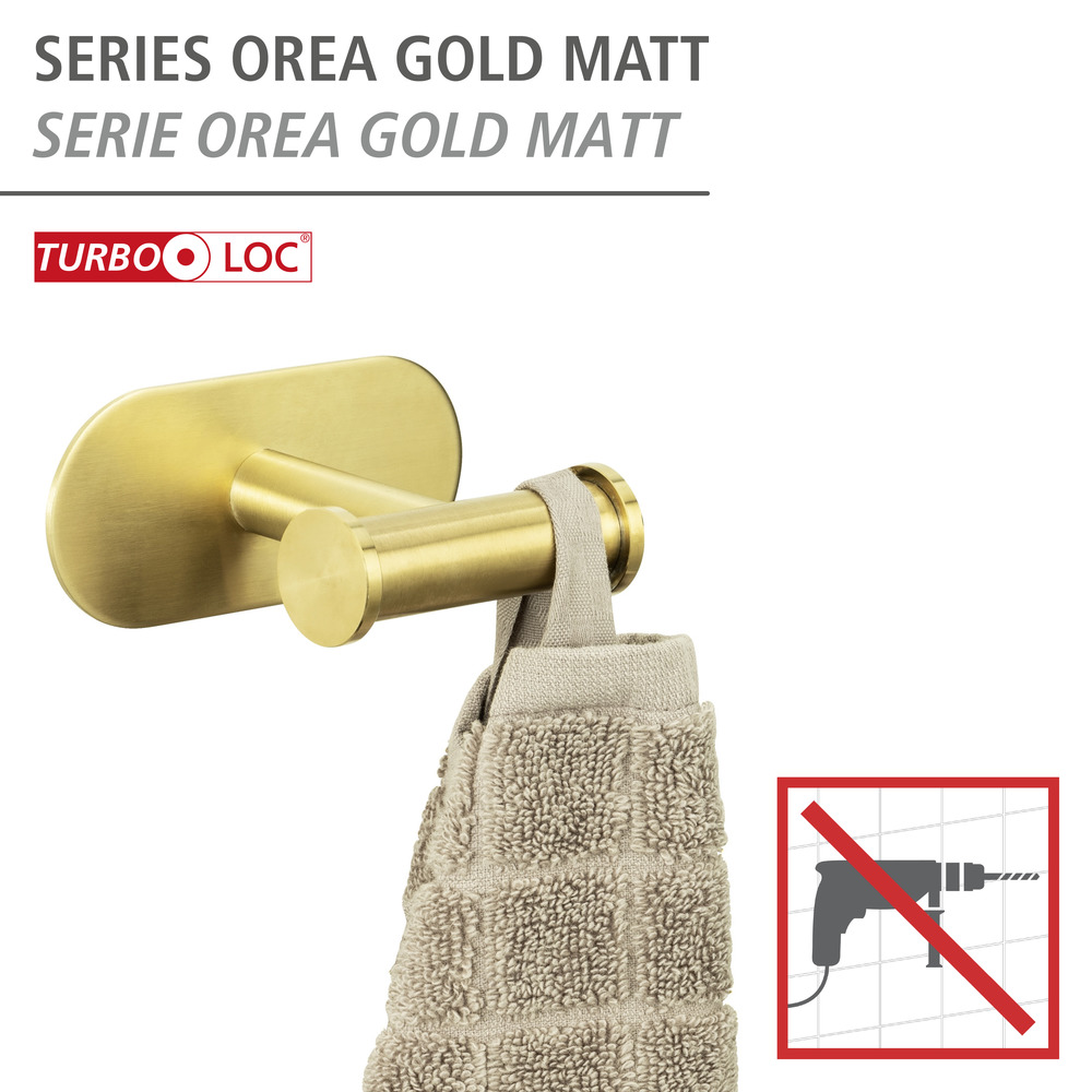 Turbo-Loc® Wandhaken Duo Orea Gold Matt  Befestigen ohne Bohren