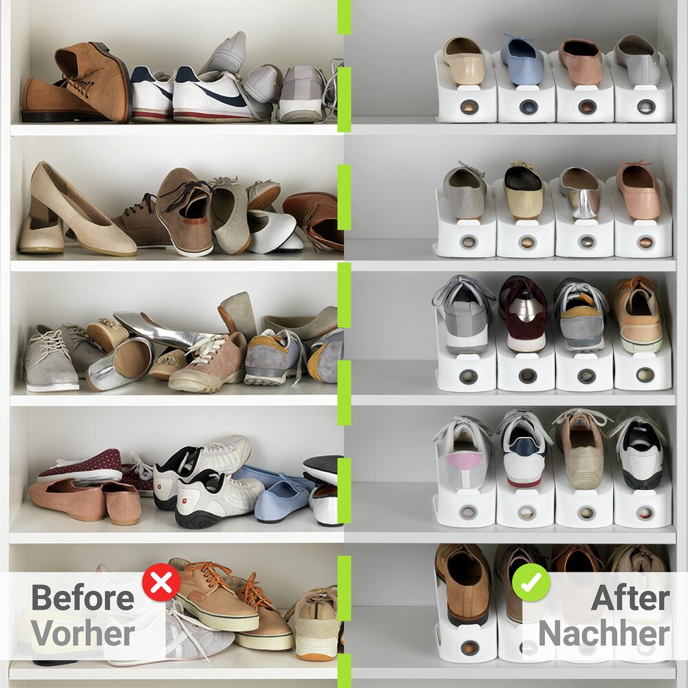 Schuhhalter Weiß 8er Set  platzsparend übereinander stapelbar