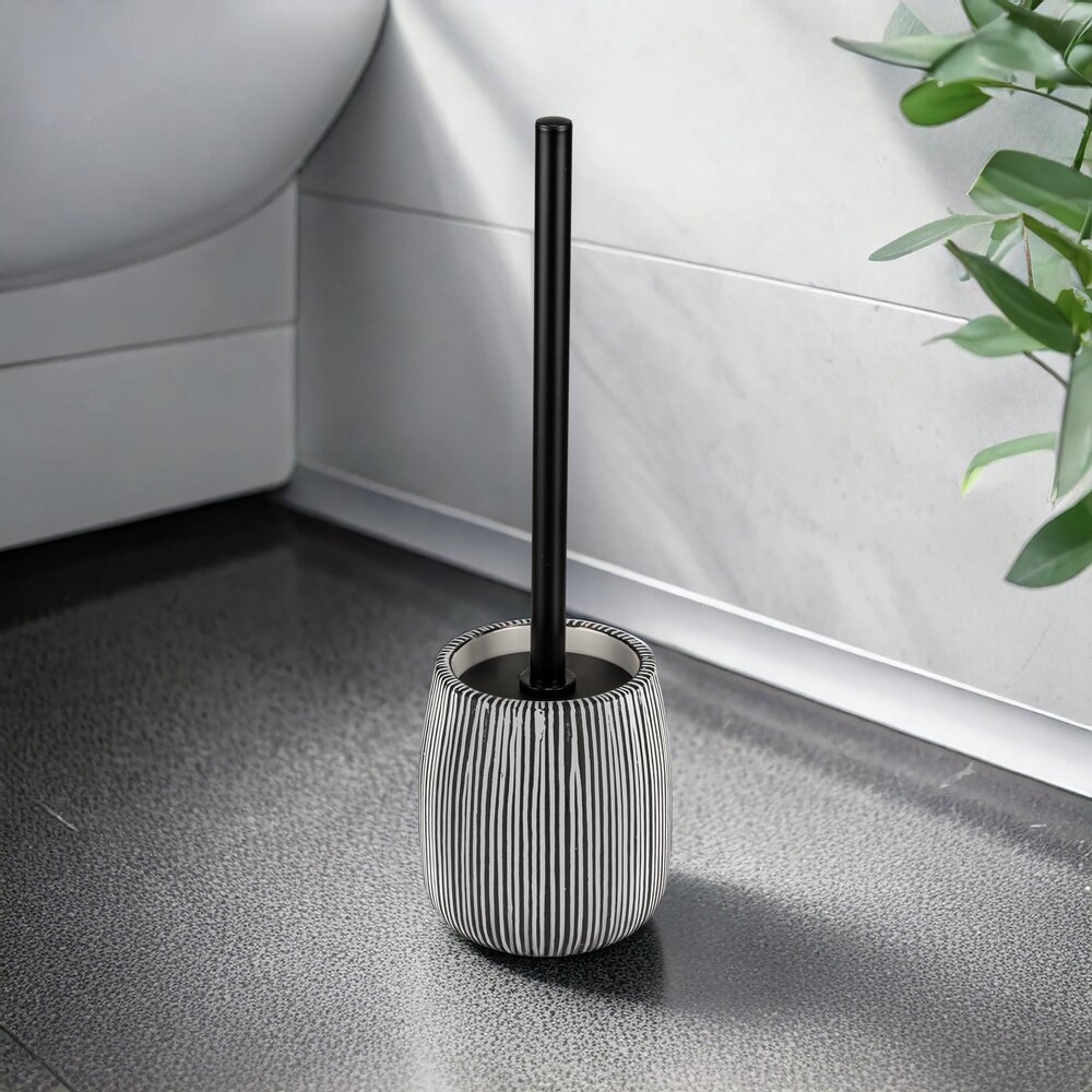 Brosse WC Mod. Pascoli, noir/blanc, céramique, Ø12x38 cm  en acier inoxydable robuste
