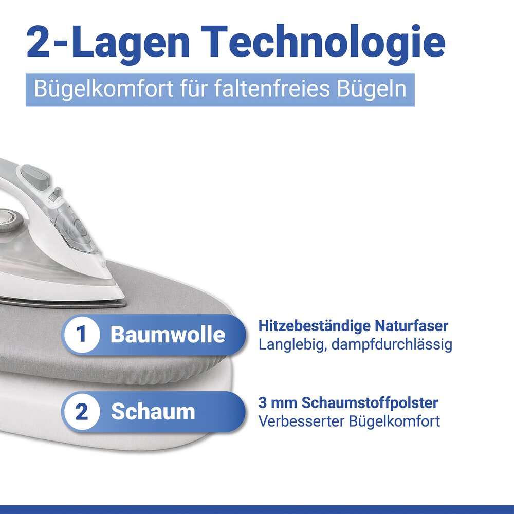 Bügelbrettbezug Mod. Basic S/M  passend bis 125 x 45 cm, dampfbügelgeeignet