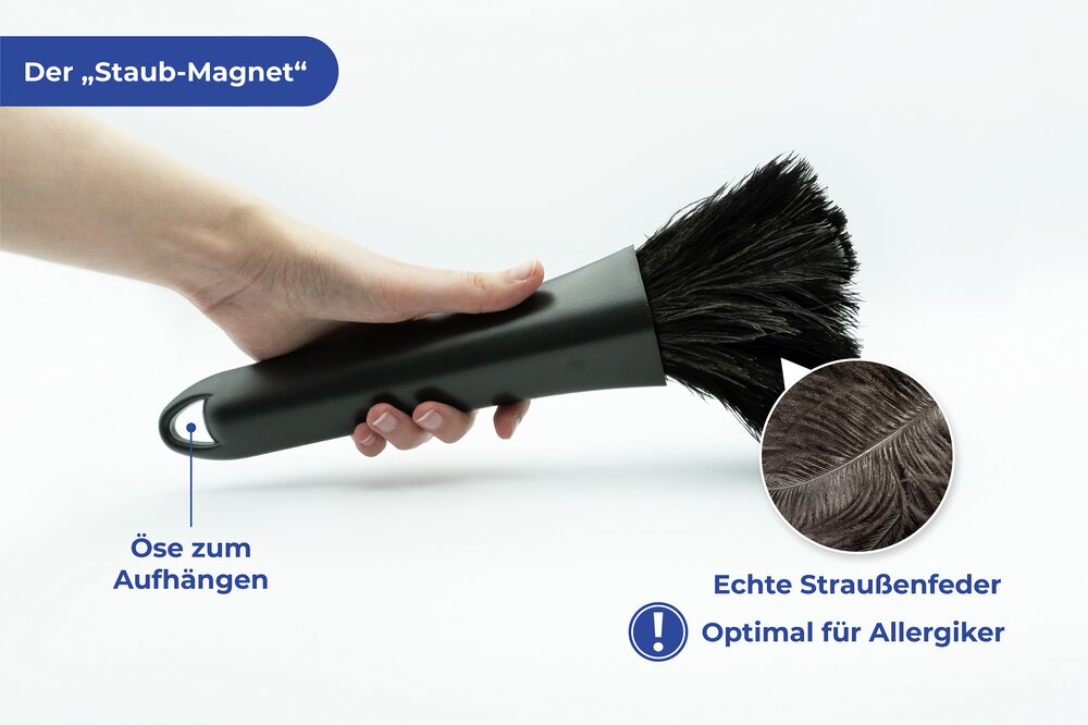 Einschiebbarer Straußenfeder-Wedel  wie ein Staubmagnet