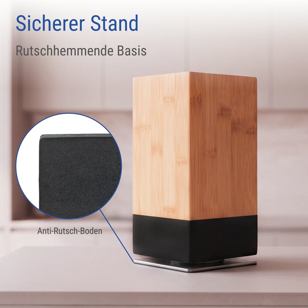 Bloc à couteaux magnétique XL en bambou  porte-couteau rotatif à 360°