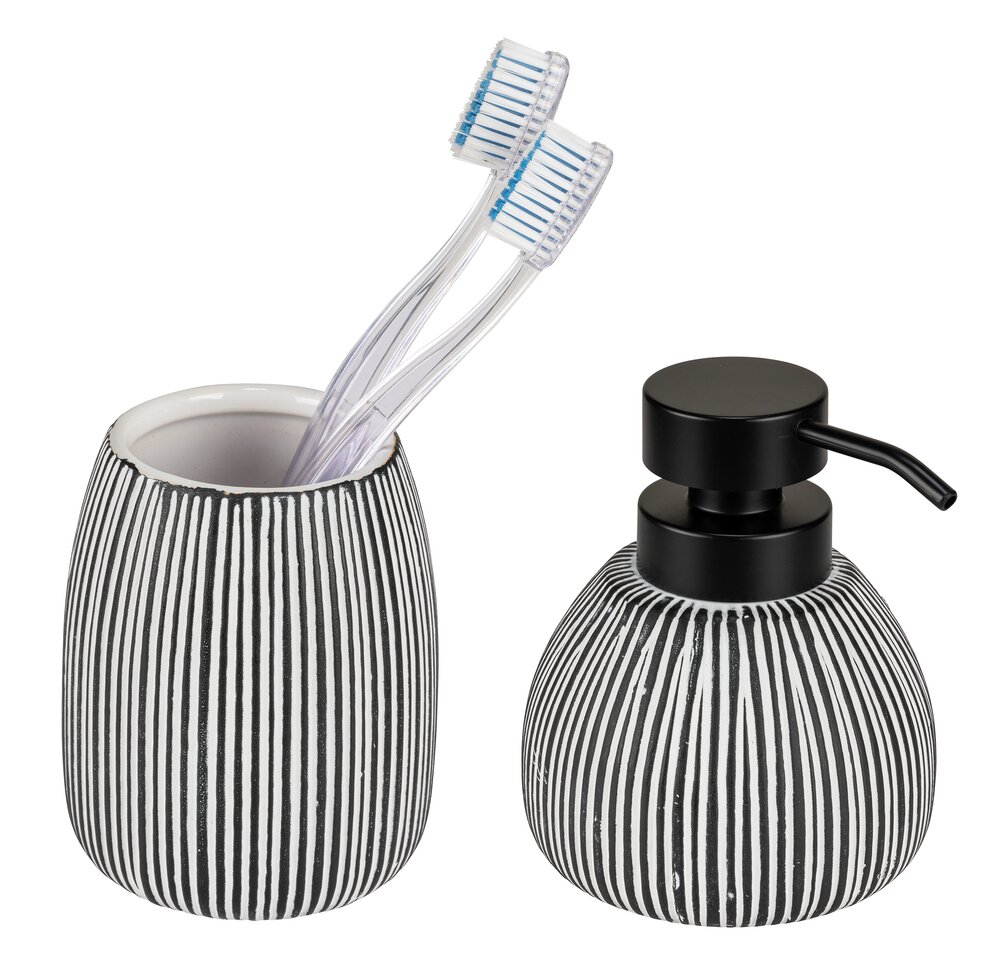 Seifenspender Set Mod. Pascoli, schwarz/weiß, Keramik, 2-tlg, 0.5L  streifenmuster, modernes design
