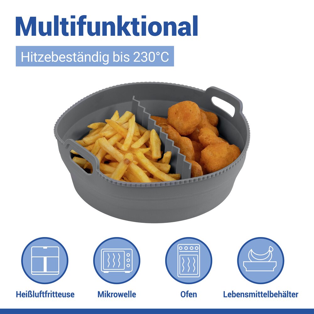 Silikonform für Heißluftfritteusen Mod. Nara, 2er Set, rund  hitzebeständig bis 230 °C, spülmaschinengeeignet