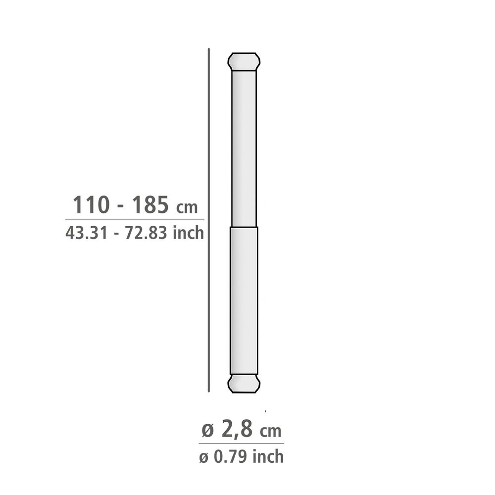 Teleskop-Duschstange Mod. Luz 110 - 185 cm, Weiß  Ausziehbare Duschvorhangstange aus rostfreiem Aluminium