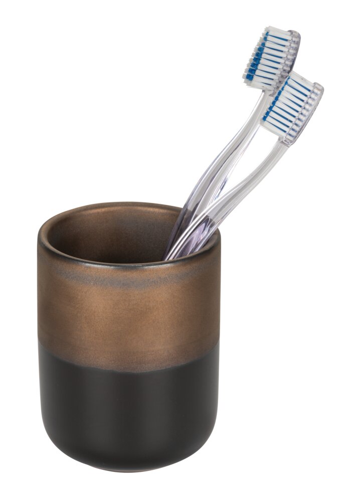 Gobelet à dents Mod. Enego, noir/bronze, céramique, Ø7.5x10 cm  design élégant, sur pied