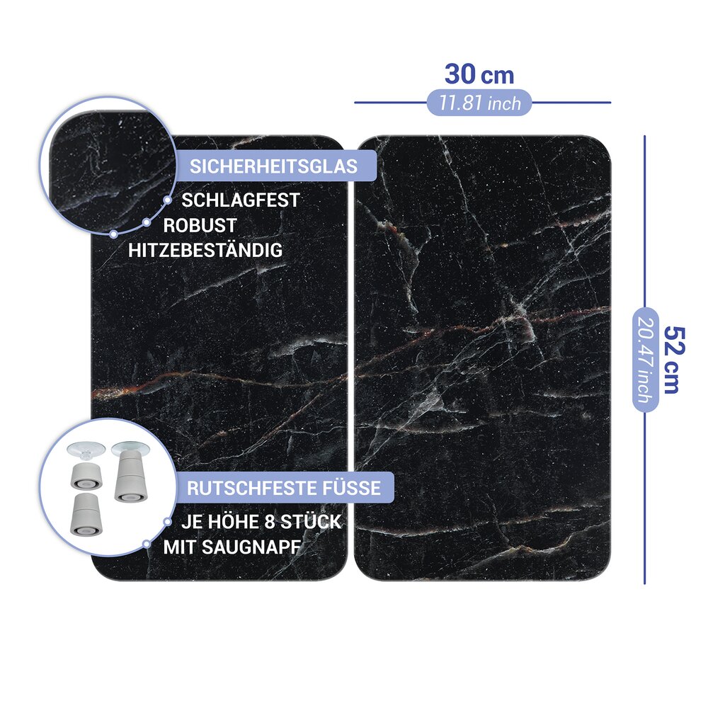 Fornuis Afdekplaten Universal Mod. Zwart Marmer, set van 2