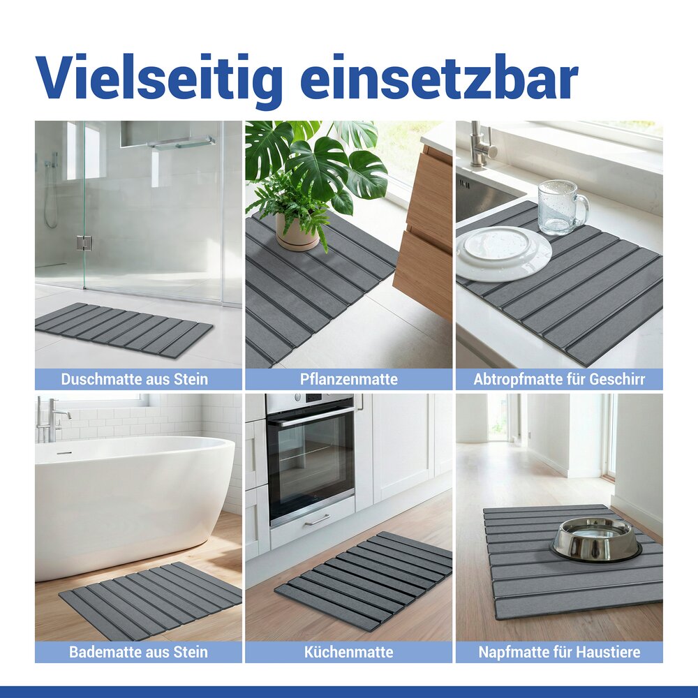 Diatomiet badmat Mod. Tritea grijs, 55 x 39 cm