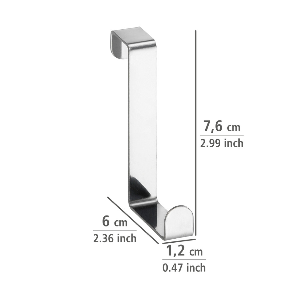 Türgarderobenhaken Edelstahl, 6er Set  für Türfälzen von 2 bis 4 cm