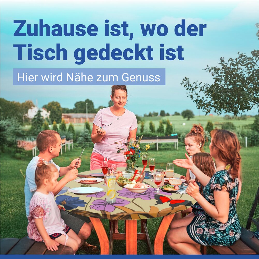 Spann-Tischdecke Mod. Frühling, Ø 70 - 86 cm  für Garten und Outdoor-Bereich