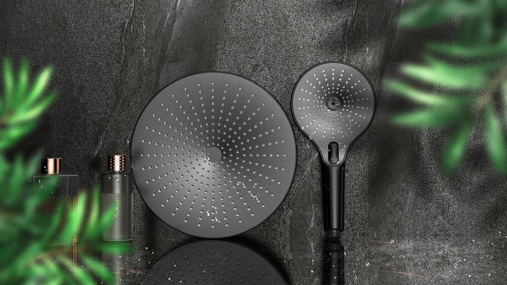 Pommeau de douche Ultimate Shower Noir/Gris  diamètre 13 cm
