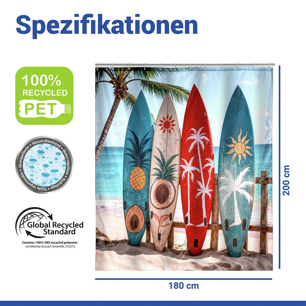 Duschvorhang Mod. Louros, 180 x 200 cm  100 % Polyester aus recyceltem PET