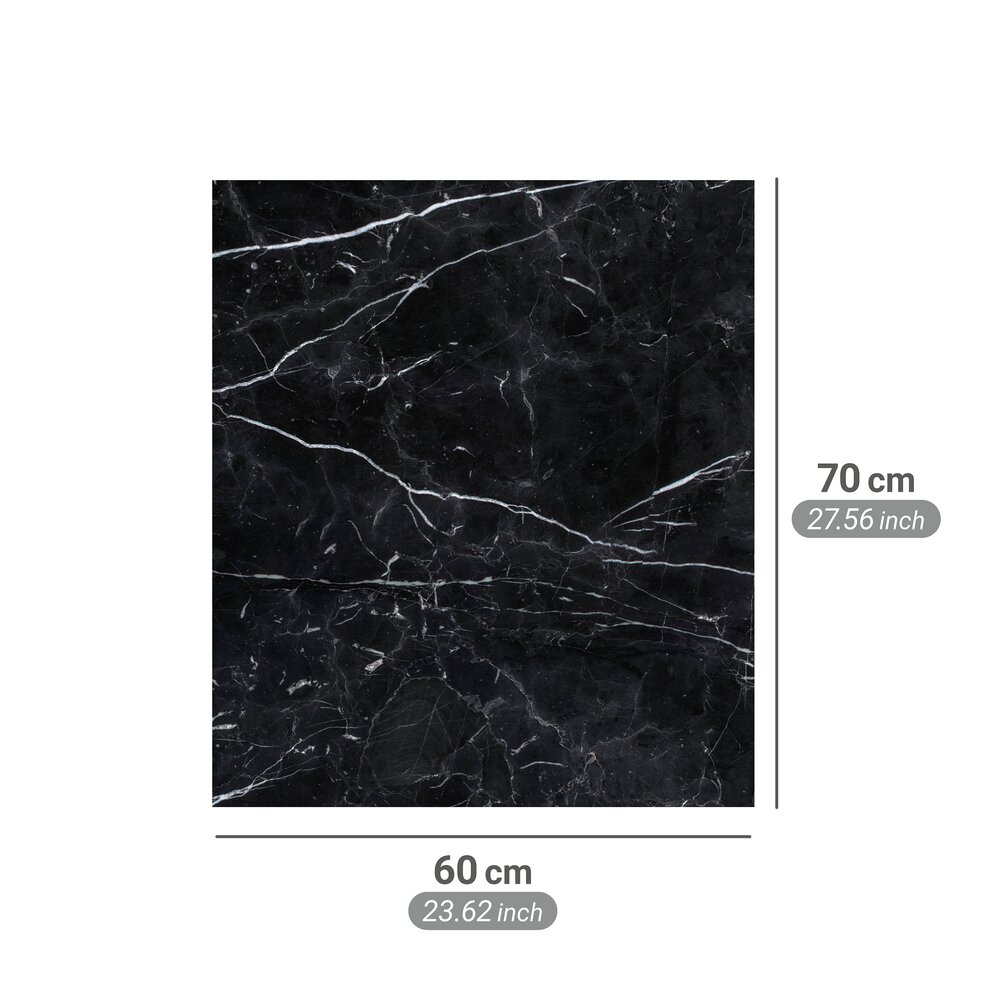 Glazen spatwand marmer zwart, 60 x 70 cm