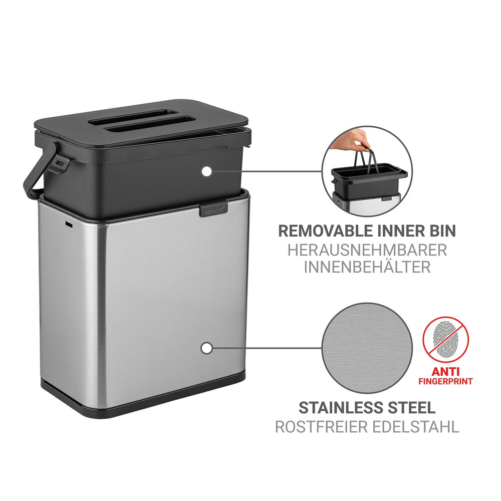 Abfallsammler Mod. Colin 3L, silber, Edelstahl/Kunststoff  mit Anti-Fingerprint-Finish