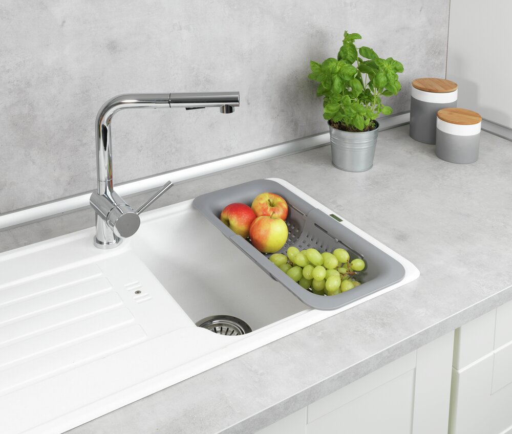 Spülbecken-Sieb Mod. Sivo Hellgrau  Ausziehbar bis 50 cm