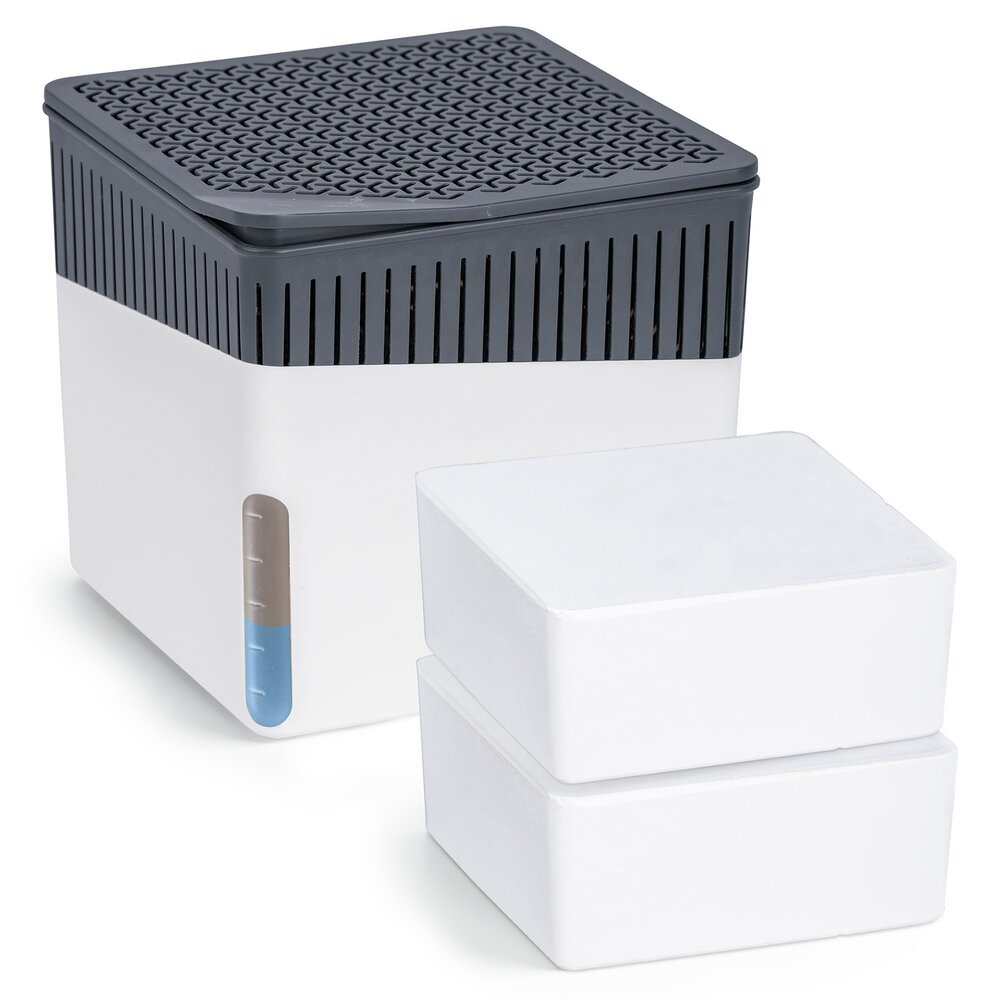 Déshumidificateur d'air Mod. Cube Blanc 1000 g avec recharge  pour pièces jusqu’à env. 80 m³