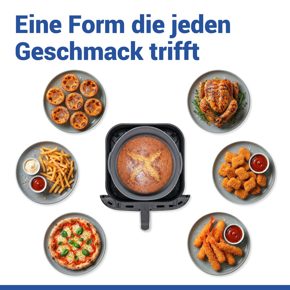 Silikonform für Heißluftfritteusen Mod. Nara, rund  hitzebeständig bis 230 °C, spülmaschinengeeignet