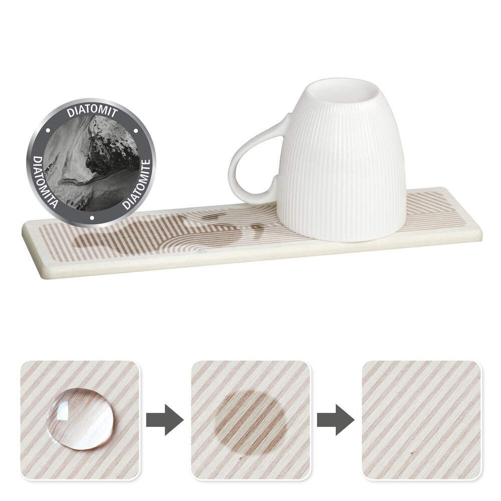 Abtropfplatte Mod. Damon, beige, Diatomeenerde, 30x8 cm  inklusive Silikonfüße und Schleifpapier