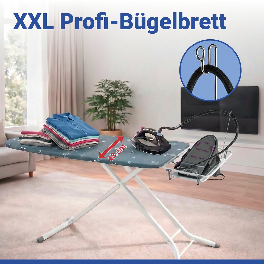 XXL Bügelbrett Mod. Professional  extrabreit, geeignet für Dampfbügelstationen
