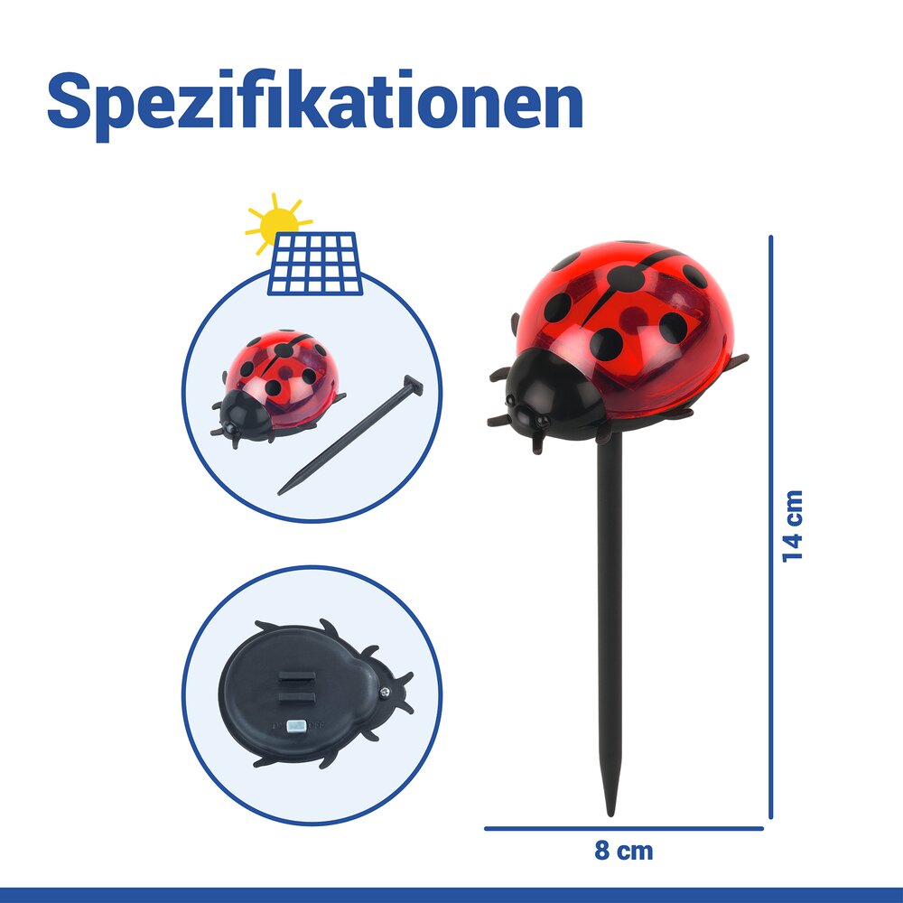 LED Beetstecker Marienkäfer, 4er Set  solarbetriebene Gartenbeleuchtung