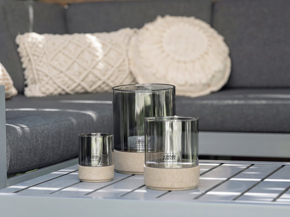 Windlicht Mod. Canvel M, Beige  Teelichtglas für Indoor & Outdoor