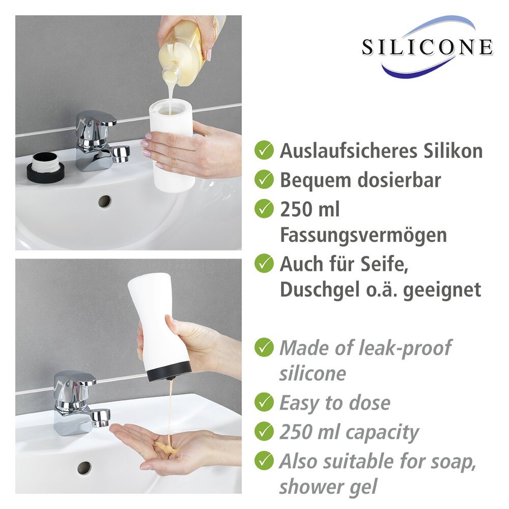 Spülmittelspender Mod. Easy Squeez-e Weiß  aus auslaufsicherem Silikon