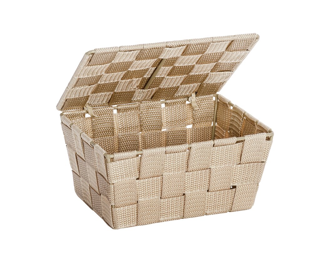 Aufbewahrungskorb mit Deckel Mod. Adria Beige  Kunststoff-Geflecht