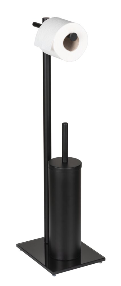 WC-Garnitur Mod. Resera, schwarz, Stahl, Glas, 24x67,5x17 cm  mit schwerer Bodenplatte