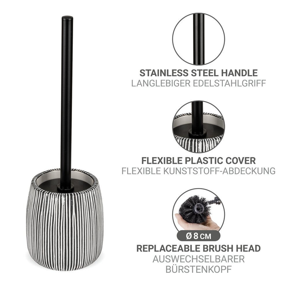 Brosse WC Mod. Pascoli, noir/blanc, céramique, Ø12x38 cm  en acier inoxydable robuste