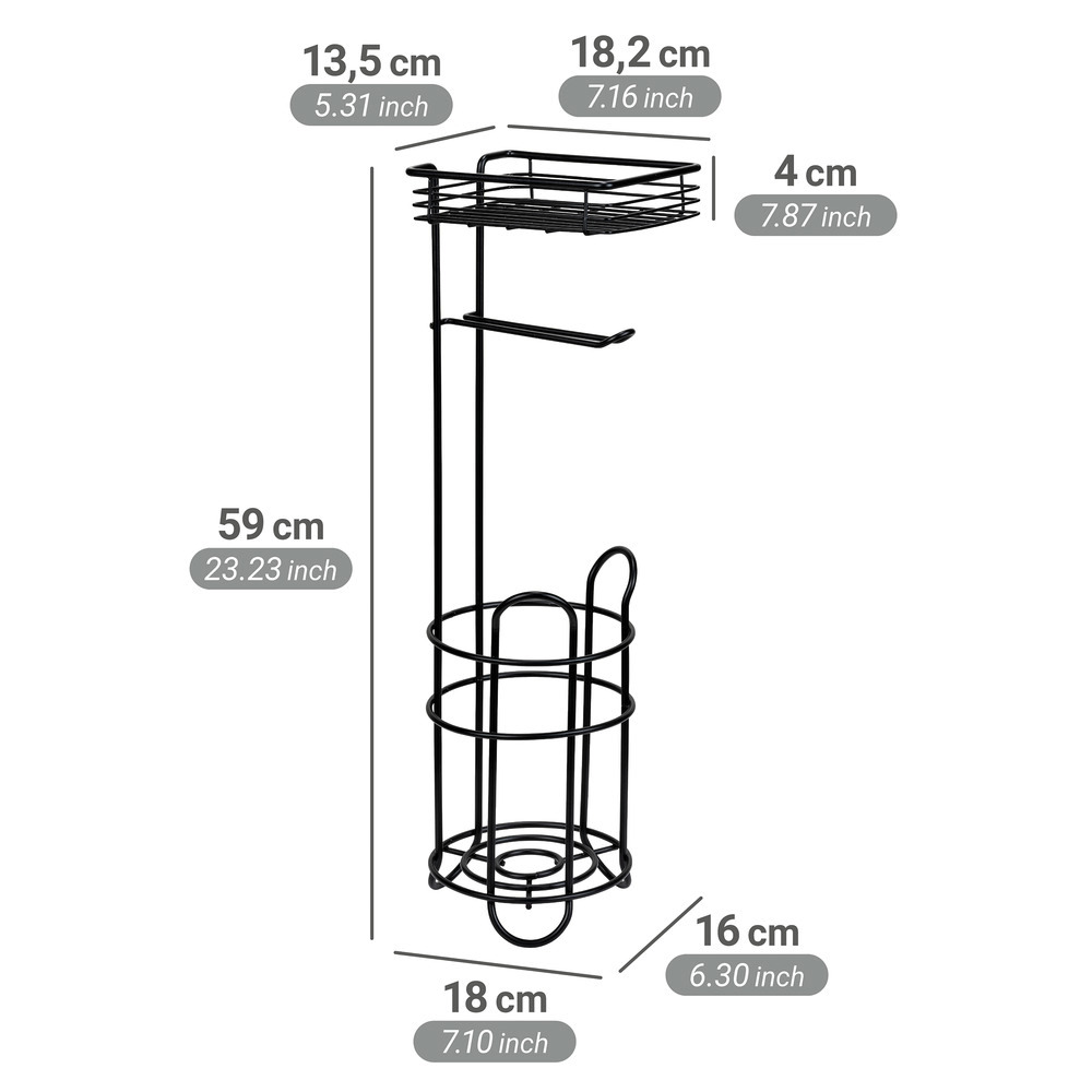 Toilettenpapierhalter mit Ablage und Ersatzrollenhalter in Schwarz  mit Ablage