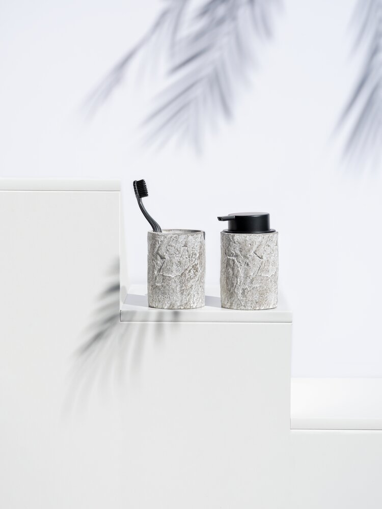 Zahnbürstenhalter Mod. Albacete, grau, Zement, Ø 8.5 cm, H 10.5 cm  ideal für moderne Badezimmer