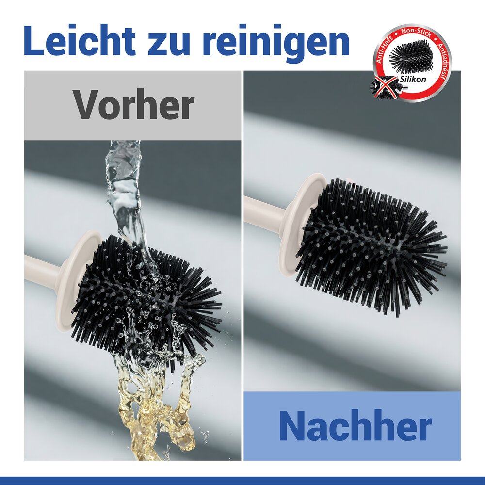 Brosse WC Mod. Fablo Crème  en céramique de haute qualité, avec tête de brosse en silicone