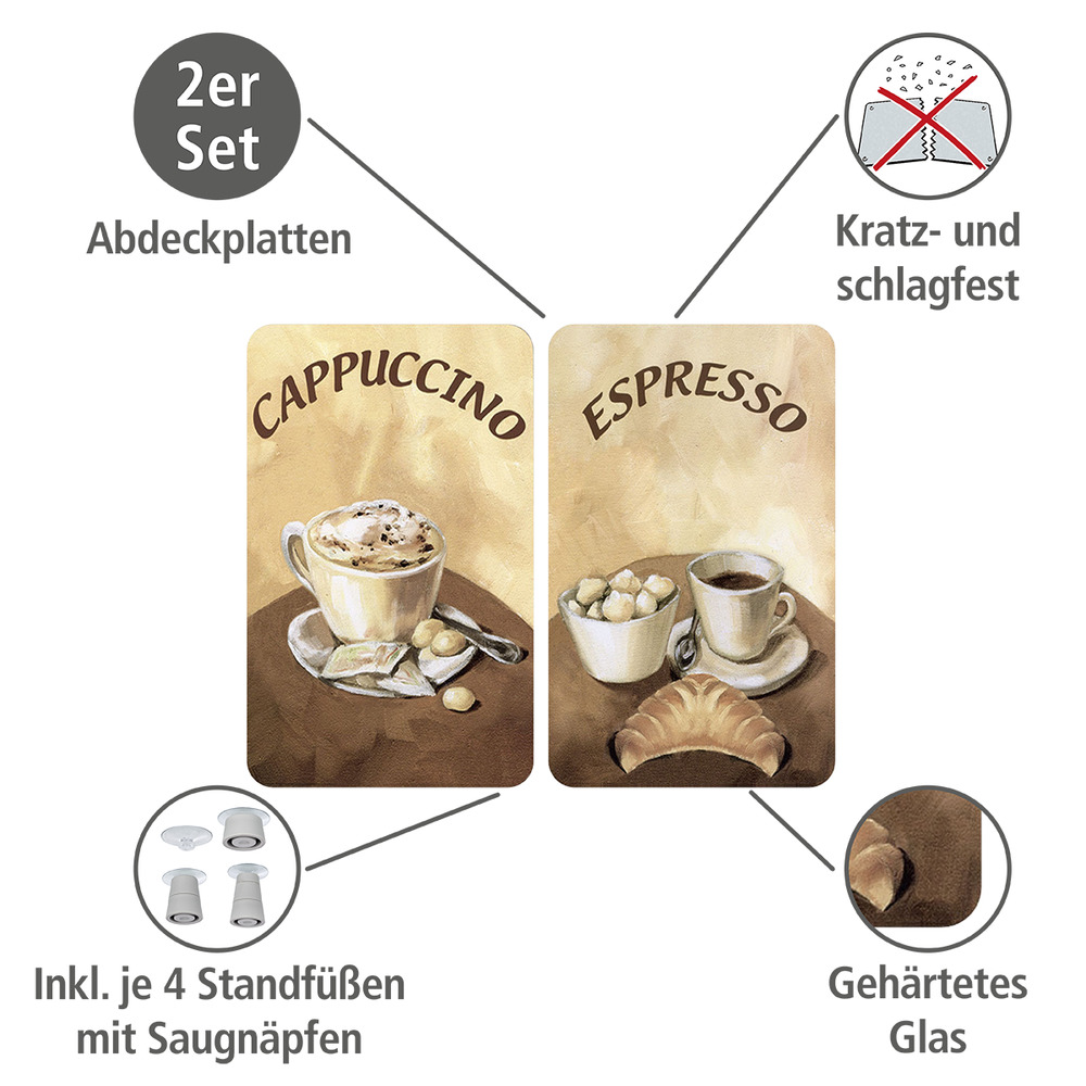 Glasabdeckplatte Universal Kaffee, 2er Set  für alle Herdarten