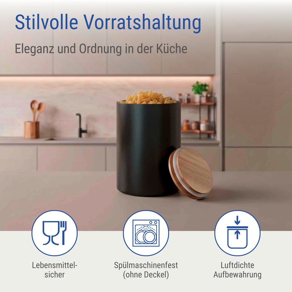 Vorratsdose Mod. Mio Schwarz 1,0 L  Vorratsbehälter aus Borosilikatglas mit Deckel