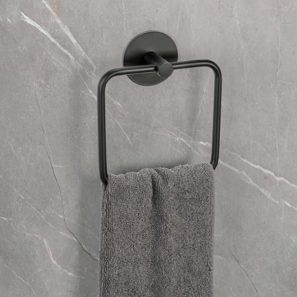 Anneau porte-serviettes Meleto noir  à coller ou à percer