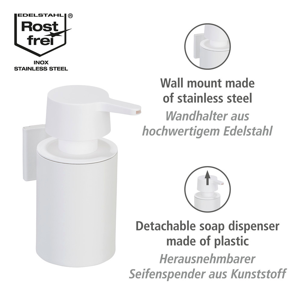 Turbo-Loc® Seifenspender Mod. Ovaro White matt  Wandhalter aus Edelstahl