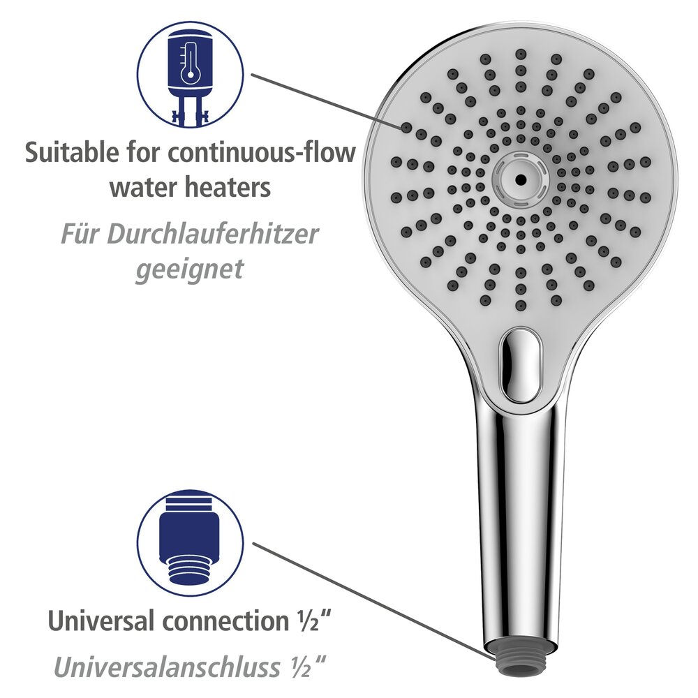 Pommeau de douche Blanc Chromé  diamètre 13 cm