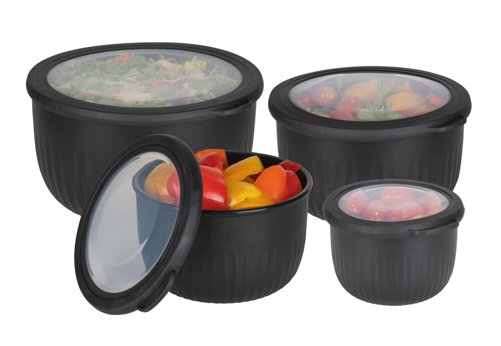 Frischhaltedose Mod. Bowie Schwarz, 4-teiliges Set für Kühlschrank, Gefrierschrank & Mikrowelle geeignet