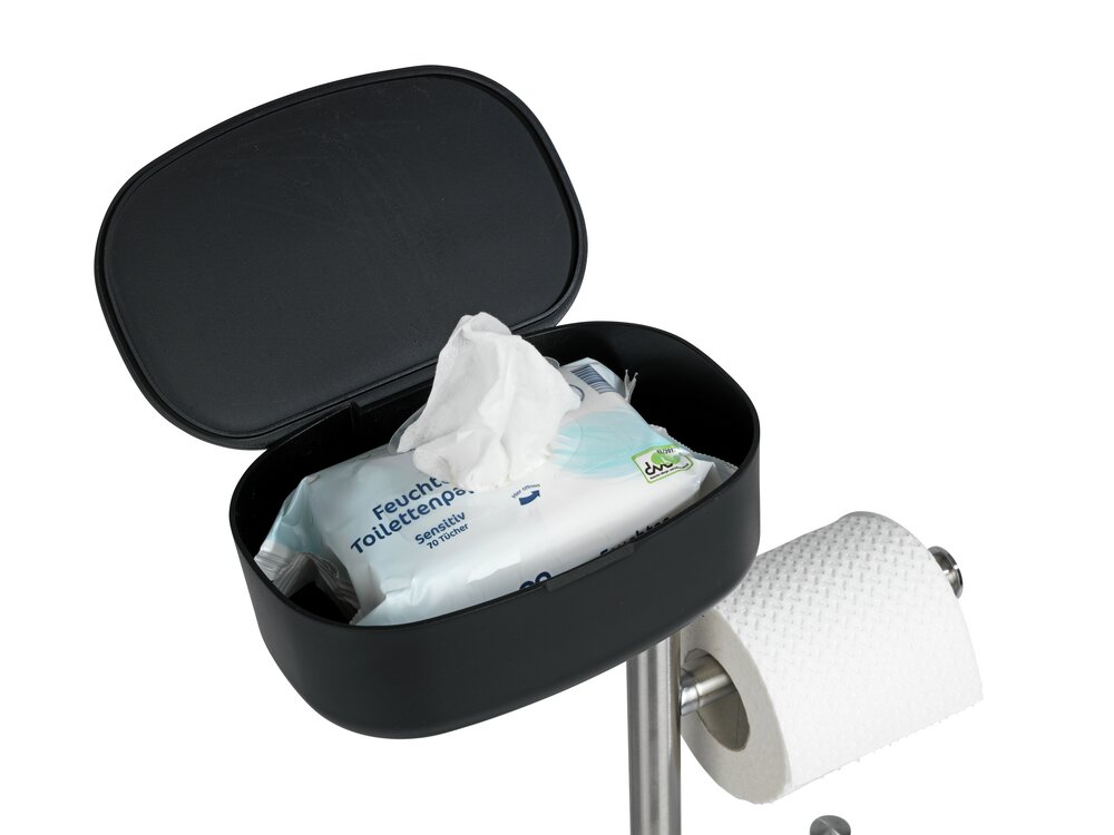 Combiné WC avec boîte de rangement Rivazza noir  porte-brosse WC et dérouleur papier