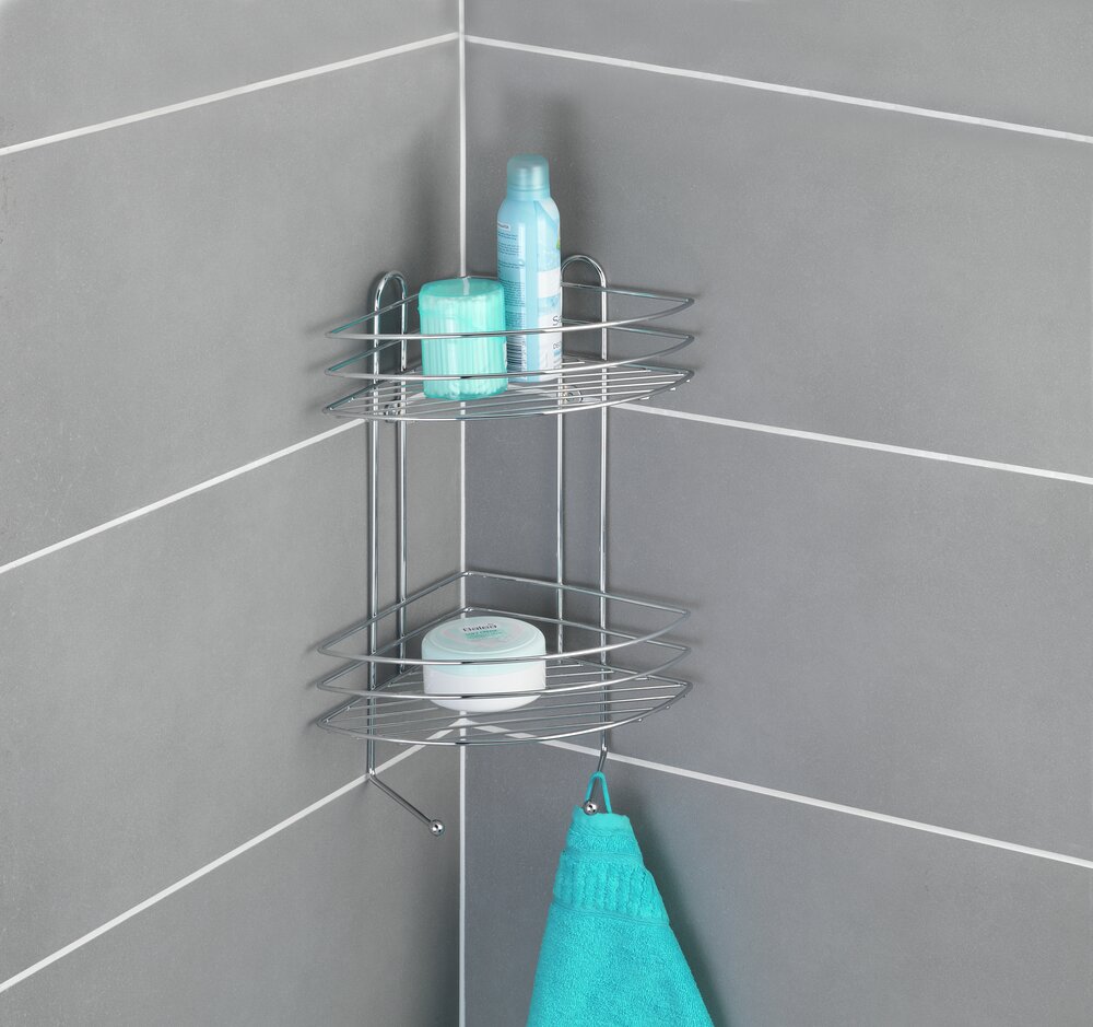 Etagère d'angle salle de bains à 2 niveaux  2 étagères, 2 crochets
