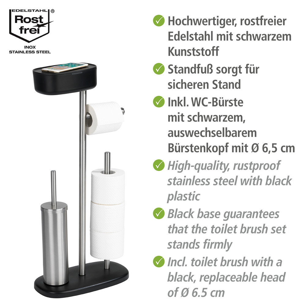 Stand WC-Garnitur mit Box Mod. Rivazza Schwarz  integrierter Toilettenpapierhalter, Ersatzrollenhalter und WC-Bürstenhalter mit Ablagebox