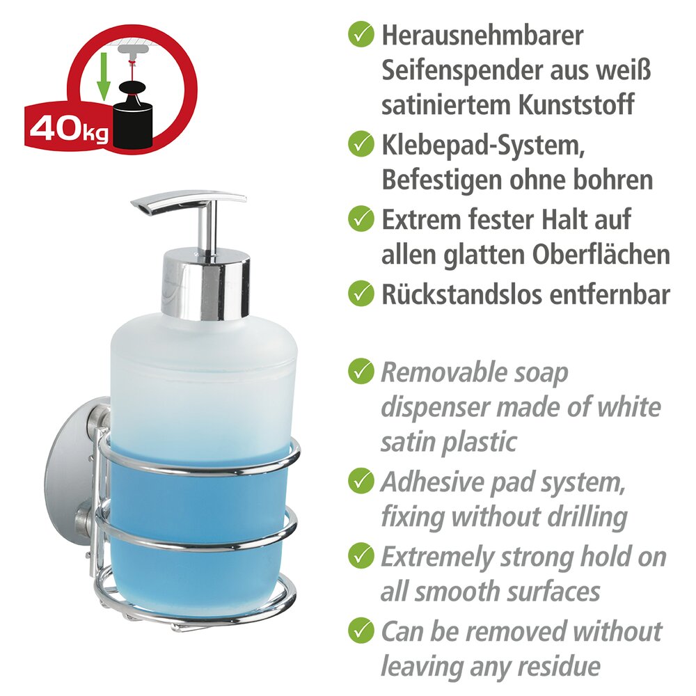 Zeepdispenser Mod. Turbo-Loc®, wit, mat kunststof, 7,5x16,5x9 cm, 285 ml