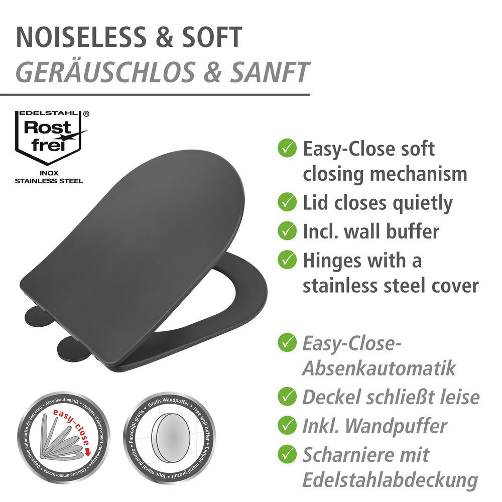 WC-Sitz Mod. Galati Anthrazit matt  aus Duroplast, Soft-Touch-Effekt