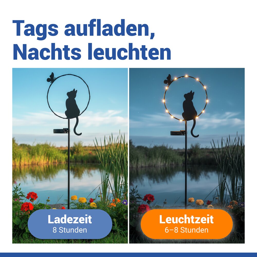 LED Gartenstecker Katze Solar  solarbetriebene Gartenbeleuchtung