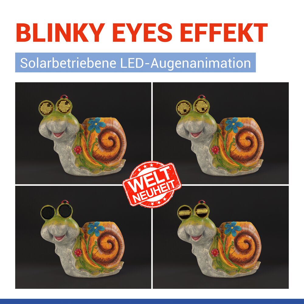 LED Gartenfigur Schnecke Mod. Blinky Eyes  solarbetriebene Gartendekoration mit leuchtenden Augen